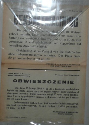 Affiche about food coupons,Warsaw 1940